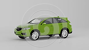 Generic green SUV car isolated on white background, front view