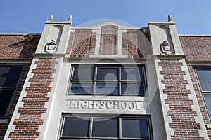 Generic High School Facade Close-Up
