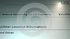 Generic Loan - Remaining Balance on Generic Car Payment - Money owed - Debt Concept