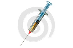 Generic medical syringe or needle with serum or medication drug or vaccine isolated on a white background. 3d rendering model photo