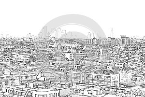 Generic megalopolis monochrome illustration.