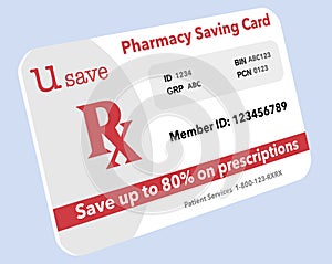 A generic, mock pharmacy saving card is seen