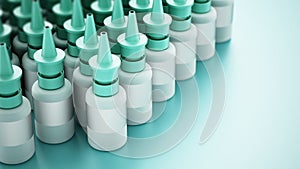 Generic nasal spray bottles ina row. 3D illustration