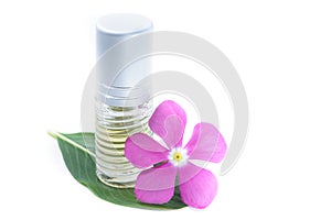 Generic Perfume and Purple Flower, white background