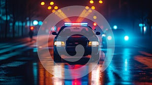 A Generic Police Car Sits on a Road at Night