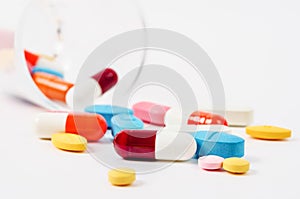 Generic prescription medicine drugs pills and assorted pharmaceutical tablets.