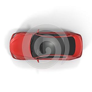 Generic red car - top view on white 3D Illustration