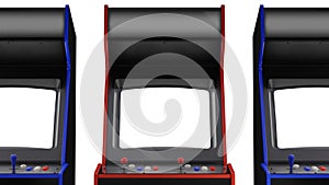 Generic Retro Arcade Machine or Cabinet in the Center and Two Out of Frame Machines on the Sides