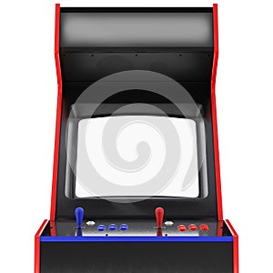 Generic Retro Arcade Machine or Cabinet for Two Players With Blue and Red Controls