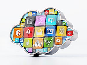 Generic smartphone apps inside cloud shape. 3D illustration