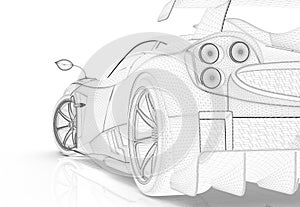 Generic sport unbranded wireframe car isolated on a white background