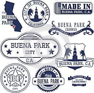 Generic stamps and signs of Buena Park, CA