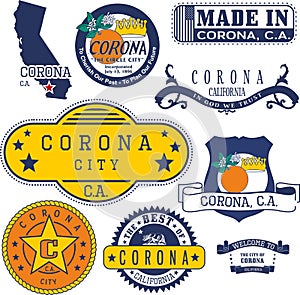 Generic stamps and signs of Corona, CA