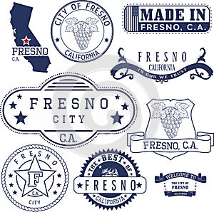 Generic stamps and signs of Fresno city, CA