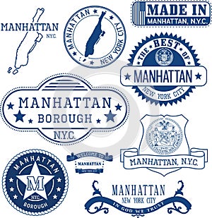 Generic stamps and signs of Manhattan borough, NYC