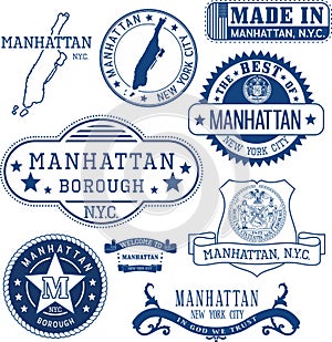 Generic stamps and signs of Manhattan borough, NYC photo