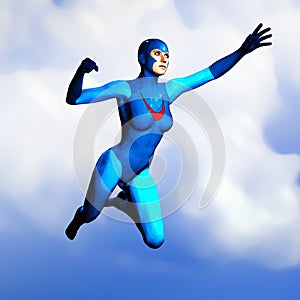 Generic super hero woman in blue flying 1