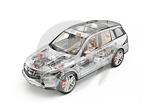 Generic Suv car detailed cutaway 3D rendering. Soft look.