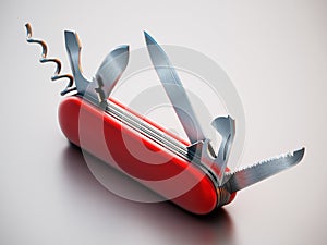 Generic Swiss knife isolated on white background. 3D illustration