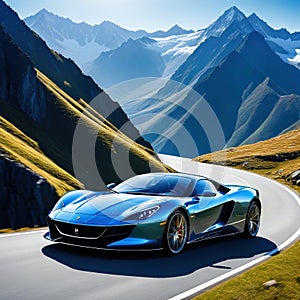 generic and unbranded luxury sport car running on mountain