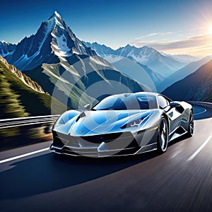 generic and unbranded luxury sport car running on mountain