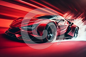 Generic and unbranded modern red sport car run, generative ai illustration
