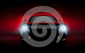 Generic and unbranded sport car on a dark and red background, 3D illustration