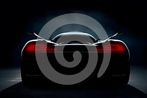 Generic and unbranded sport car on a dark smoky background, 3D illustration