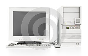 Generic vintage 90`s style computer isolated on white. 3D illustration