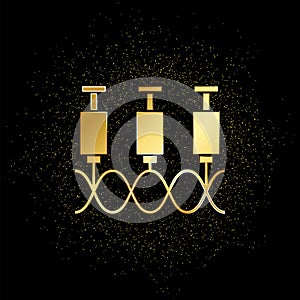 genes, syringe gold icon. Vector illustration of golden particle background