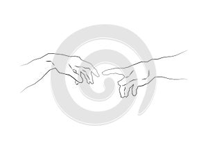 Genesis Hands, Touch of god. Spirituality. Sketch drawing illustration isolated or white background