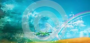 Genesis of life and beginning of evolution concept illustration