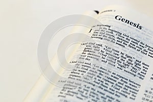 Genesis scripture in the holy bible closeup