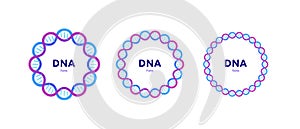 Genetic abstract concept. Vector color flat illustration. Set of circle frame banner of DNA helix and copy space isolated on white