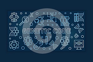 Genetic Code vector blue outline horizontal illustration