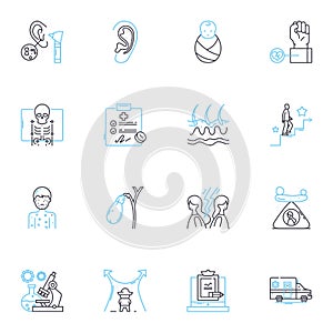 Genetic condition linear icons set. Mutation, Chromosome, Inheritance, Disorder, Gene, Syndrome, Deletion line vector