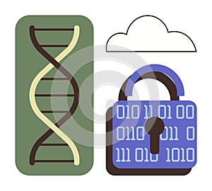 Genetic Data Security Concept with DNA Strand, Cloud, and Encryption Lock
