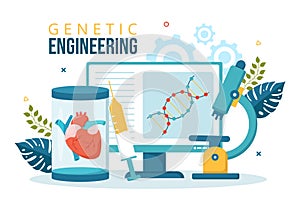 Genetic Engineering and DNA Modifications Illustration with Genetics Research or Experiment Scientists in Flat Cartoon Hand Drawn