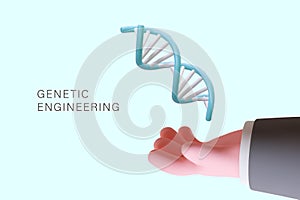 Genetic engineering. Realistic hand in suit, DNA double helix