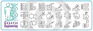 Genetic engineering vector line icon set. Genetics lab research. Agriculture science, outline sign, linear symbol