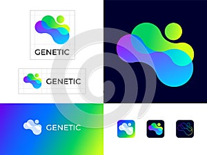 Genetic logo. Abstract forms similar to amino acids. Identity. Web buttons.