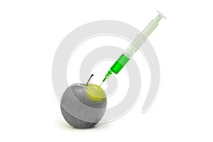 Genetic modification apple with syringe