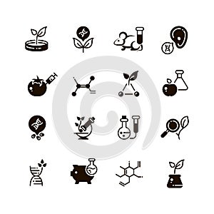 Genetic modification biotechnology and dna research vector micro icons