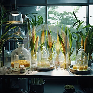 Genetic modification corn in the laboratory, vegetable modification concept