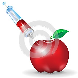 Genetic modification of fruit; apple and syringe