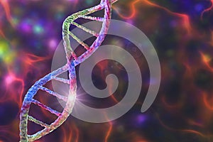 Genetic mutation, conceptual 3D illustration. Double stranded DNA molecule with mutation in a gene photo