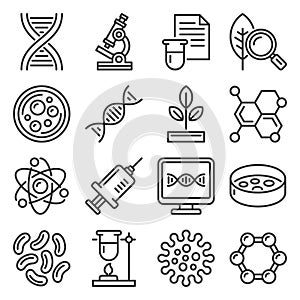 Genetic Research and Science Icons Set on White Background. Line Style Vector