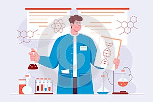 Genetic research and scientific experiment in laboratory, scientist holding test tube