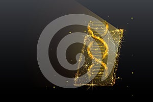 Genetic science, gold metal biotechnology low poly wireframe illustration