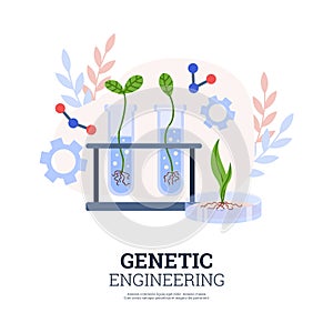 Genetically engineering and biotechnology banner flat vector illustration.